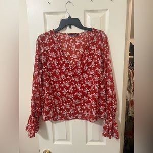 SHEIN Red and white floral blouse. Size: Large